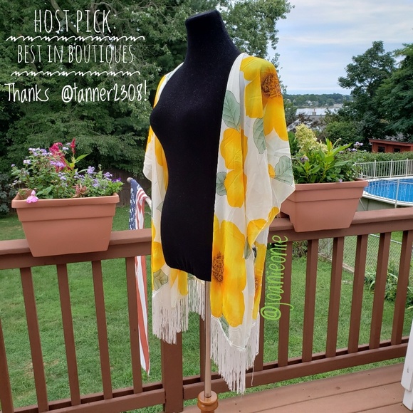 Accessories - KIMONO Festival Yellow Floral Fringe Cardi OSFA